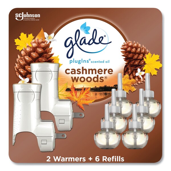 Glade Plugin Scented Oil, Cashmere Woods, 0.67 oz, 2 Warmers and 6 Refills/Pack - 379230