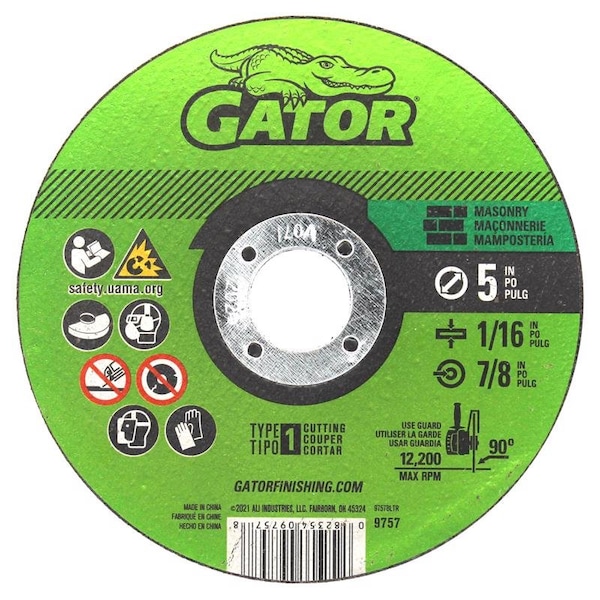 Hoja de corte para albañilería de óxido de aluminio/carburo de silicio de 5 pulgadas de diámetro x 7/8 pulgadas - 9757