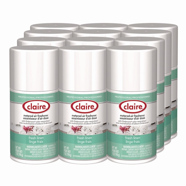 Claire Metered Air Freshener, Fresh Linen, 11 oz Aerosol Spray, 12PK - 1000003942