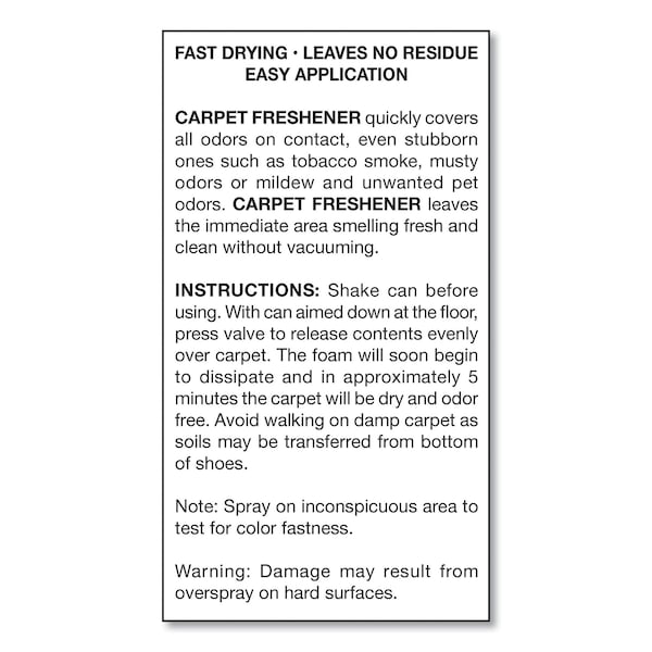 Big D No-Vacuum Carpet Freshener, Fresh Scent, 14 oz Aerosol, PK12 - 024100