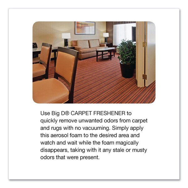 Big D No-Vacuum Carpet Freshener, Fresh Scent, 14 oz Aerosol, PK12 - 024100