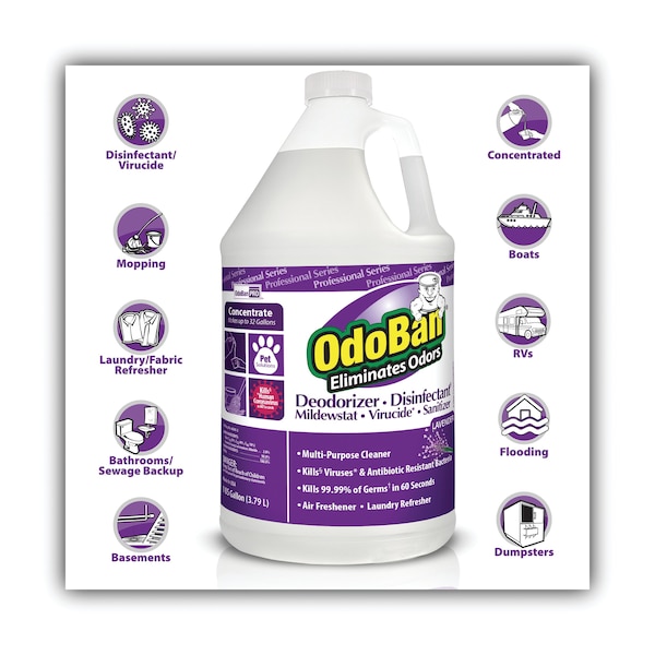 Odoban Concentrate Odor Eliminator and Disinfectant, Lavender, 1 gal, PK4 - CCC 911162-G4