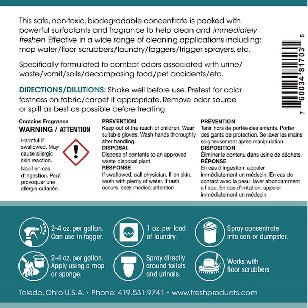 Fresh Products Conqueror 103 Odor Counteractant Concentrate, Cherry, 32 oz Btl, PK12 - 12-32WB-CH