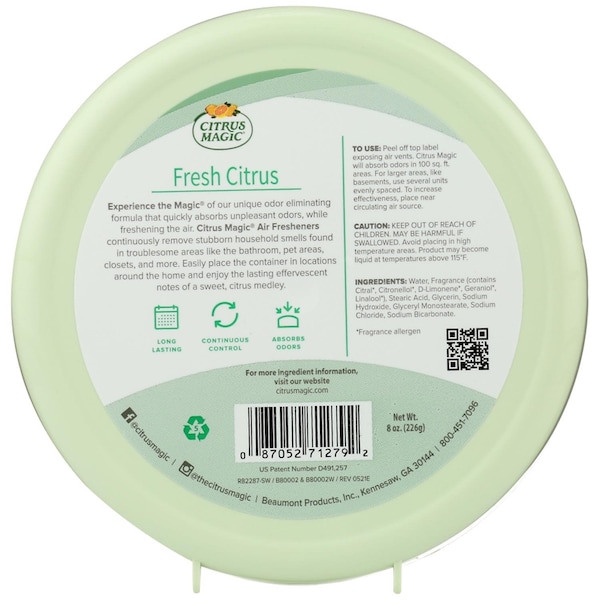 Citrus Magic Citrus Magic Fresh Citrus Scent Air Freshener 8 oz Solid - 616471279-6PK