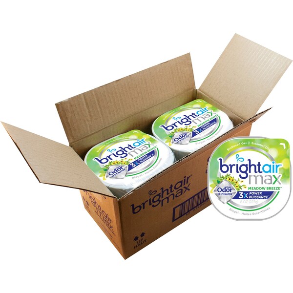 Bright Air Odor Eliminator Gel, Meadow Breeze, 8 oz, 5x5x1-4/5, GN, PK 6 - BRI900438CT