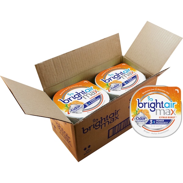 Bright Air Odor Eliminator Gel, Citrus, 8 oz, 5x5x1-4/5, Orange, PK 6 - BRI900436CT