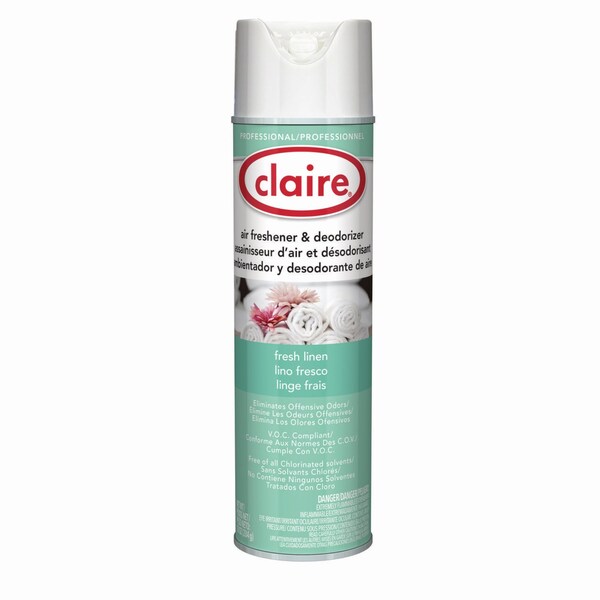 Claire Aerosol Air Freshener and Deodorizer, Fresh Linen, 10 oz Aerosol Spray, 12PK - CL163