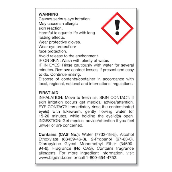 Big D Water-Soluble Deodorant, Lemon Scent, 1 gallon Bottles, PK4 - 161800
