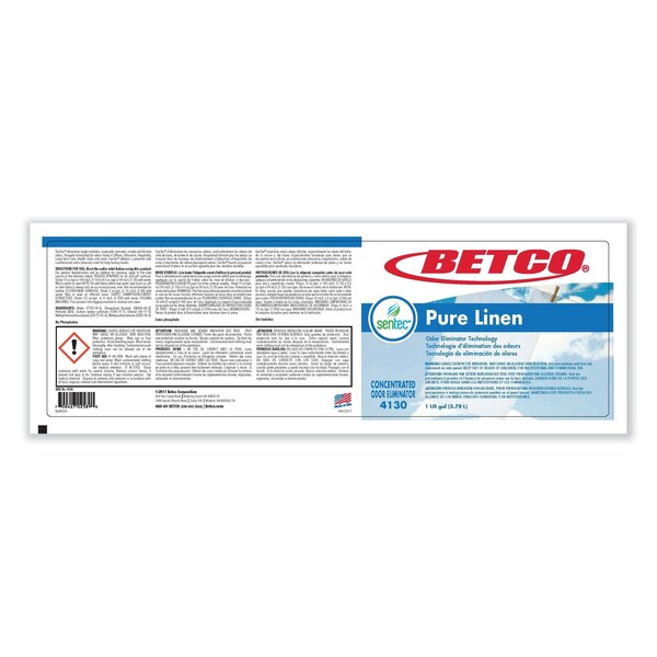 Betco SenTec Pure Linen Concentrate Odor Eliminator, Pure Linen Scent, 2 L Bottle, PK2, 2PK - 4130B200