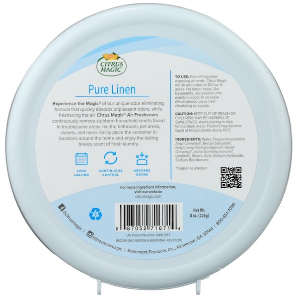 Citrus Magic Citrus Magic Pure Linen Scent Air Freshener 8 oz Solid - 616471671-6PK