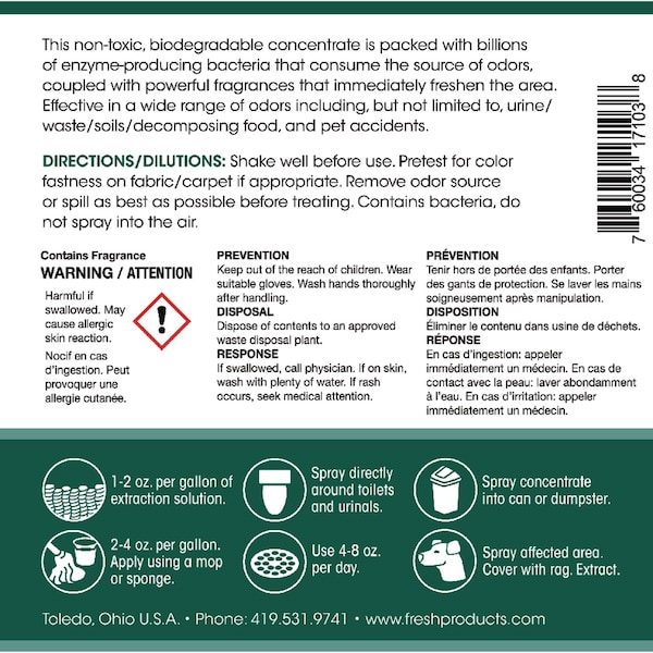 Fresh Products Bio Conqueror 105 Enzymatic Odor CounterConcentrate, Mango, 1 gal, PK4 - 1-BWB-MG