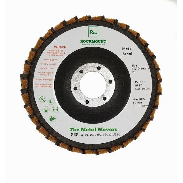 Disco de Láminas PSP de Rockmount Research And Alloys, Un Disco de Doble Uso que Sirve para Desbastar y Acabar, 4-1/2" x 7/8 Arbor, Grano Grueso - 9897