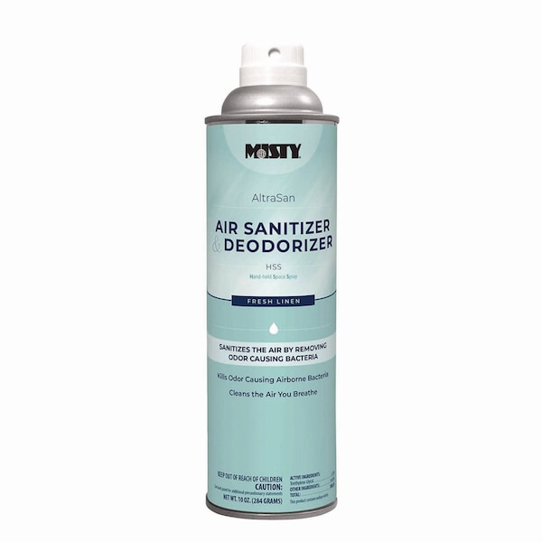 Misty Handheld Air Sanitizer/Deodorizer, Fresh Linen, 10 oz Aerosol, PK12 - 1037236