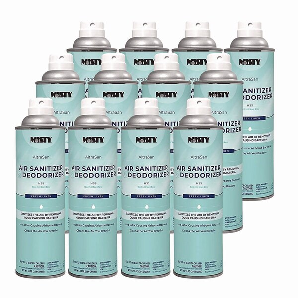 Misty Handheld Air Sanitizer/Deodorizer, Fresh Linen, 10 oz Aerosol, PK12 - 1037236