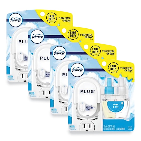 Febreze PLUG Air Freshener Warmer Start Kit, 6.54 x 2.99 x 5.98, Clear/White, 4PK - 80336027