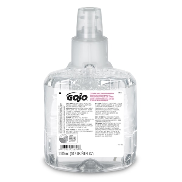 Gojo Hand Soap Refill, Series LTX-12, 1,200 mL, Foam, Fragrance Free, 2 PK - 1911-02