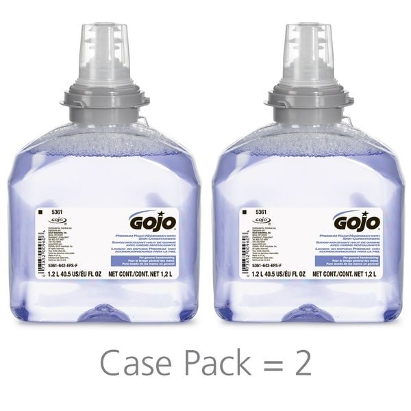 Gojo Hand Soap Refill, TFX, 1,200 mL, Foam, Cranberry, Biodegradable/Moisturizing/Paraben Free, 2 PK - 5361-02