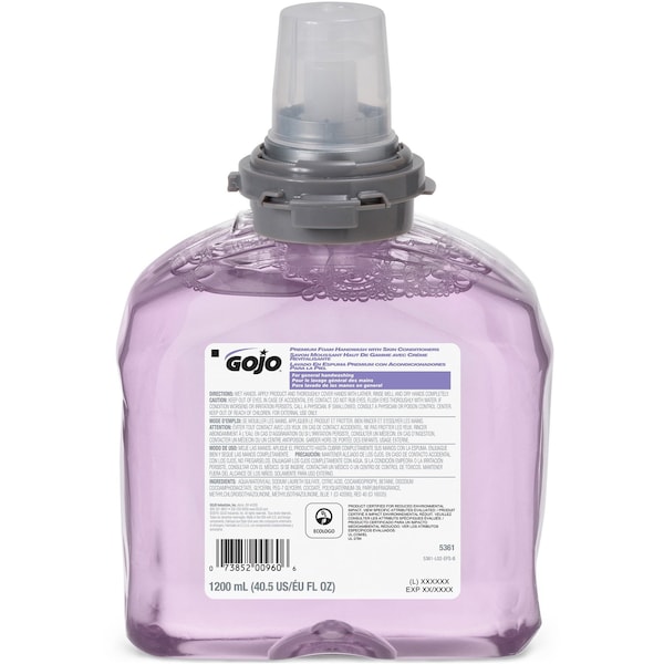 Gojo Hand Soap Refill, TFX, 1,200 mL, Foam, Cranberry, Biodegradable/Moisturizing/Paraben Free, 2 PK - 5361-02