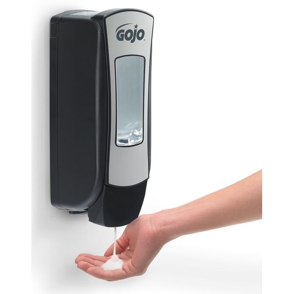 Gojo ADX-12 1250mL Foam Soap Dispenser, Push-Style, Chrome/Black - 8888-06