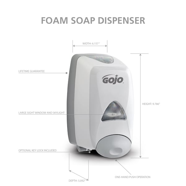 Gojo Foam Soap Dispenser, Push-Style, FMX-12 1250 mL, Dove Gray - 5150-06