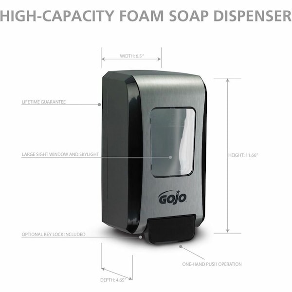 Gojo FMX-20 2000mL Foam Soap Dispenser, Push-Style, Chrome/Black - 5271-06