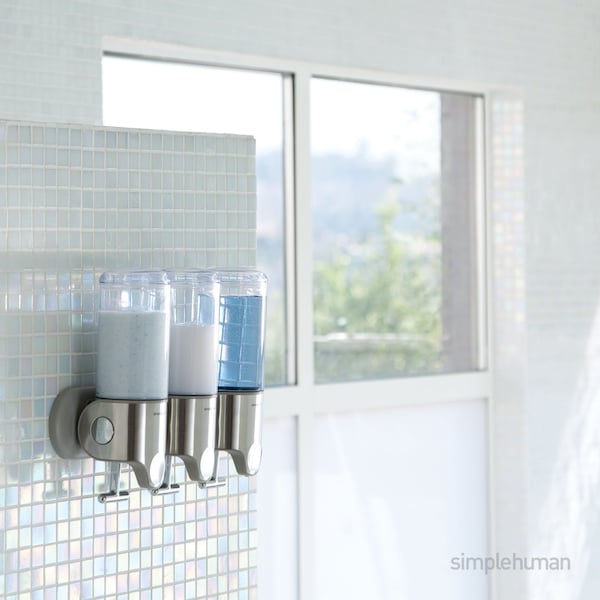 Simplehuman Triple Wall Mount Shower Pump, 3 x 15 fl. oz. Shampoo and Soap Dispensers, Stainless Steel - BT1029