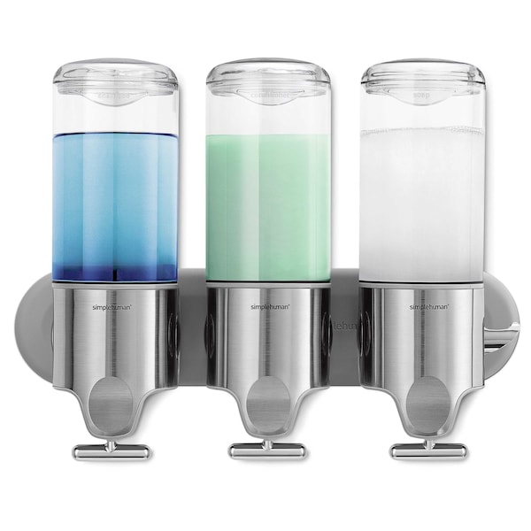 Simplehuman Triple Wall Mount Shower Pump, 3 x 15 fl. oz. Shampoo and Soap Dispensers, Stainless Steel - BT1029