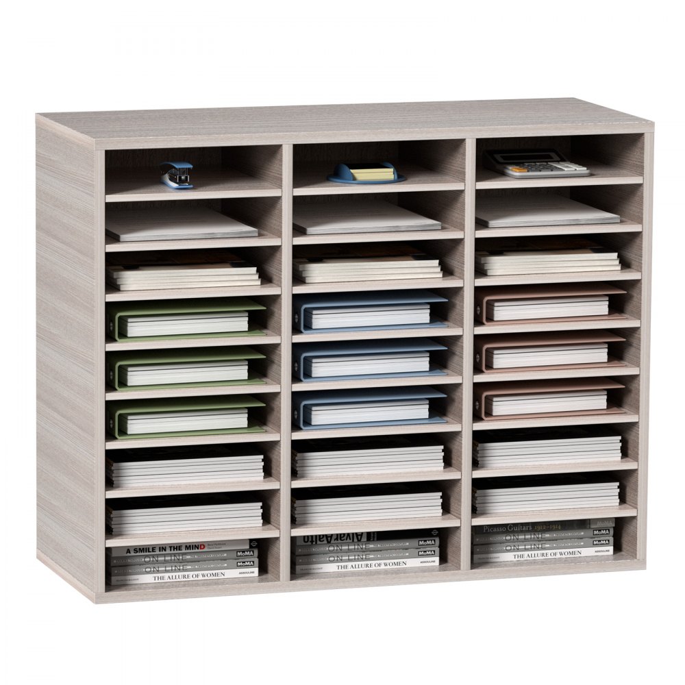 Wood Literature Organizer File Sorter Paper Storage Holder 27 Slots Grey - WJZLFPJBHB27AF8AMV0