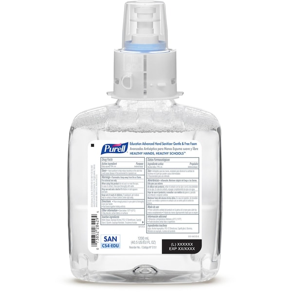 Purell Hand Sanitizer, Cartridge, Foam, 1200mL, PK4 - 5151-04