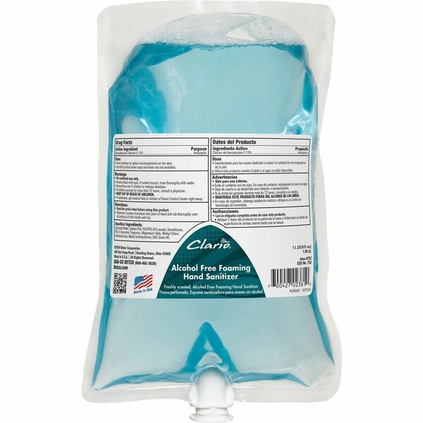 Betco Clairo Alcohol Free Foaming Hand Sanitizer Refill, 1 liter - 75229-00