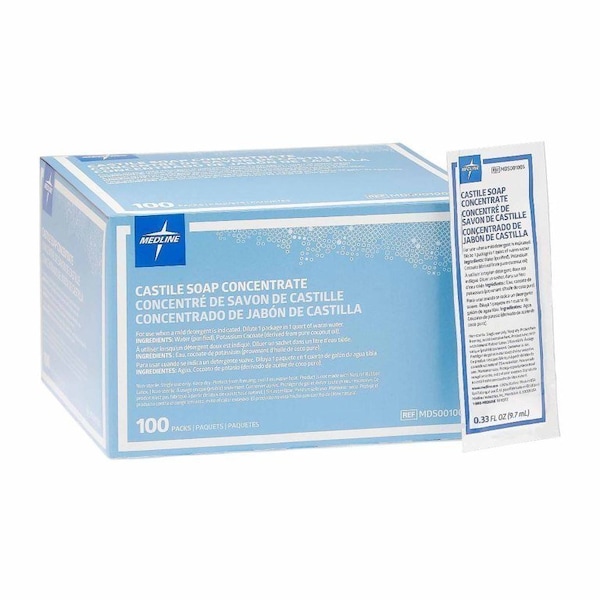 Medline Castile Soap Cleanser, Liquid Concentrate, 0.33 oz. Individual Packet, Scented, 600PK - MDS001005