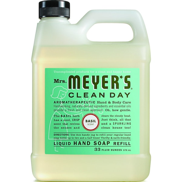 Mrs. Meyers Clean Day Hand Soap Refill, Liquid, Colorless, Basil, 33 oz Jug - 14163
