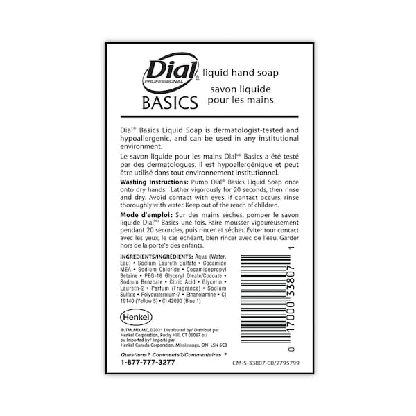 Dial Professional Basics Hypoallergenic Liquid Hand Soap - 1 Gallon - DIA 33809EA