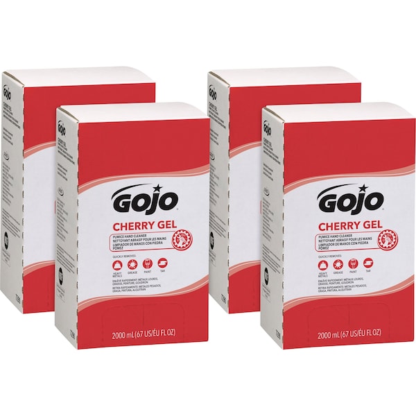Gojo 67.6 fl oz (2 L) PRO TDX Refill Cherry Gel Pumice Hand Cleaner 4 PK - GOJ729004