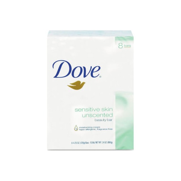 Unilever Sensitive Skin Bath Bar, Unscented, 4.5 Oz Bar, 8 Bars/Pack, 9 Packs/Carton - CB613789