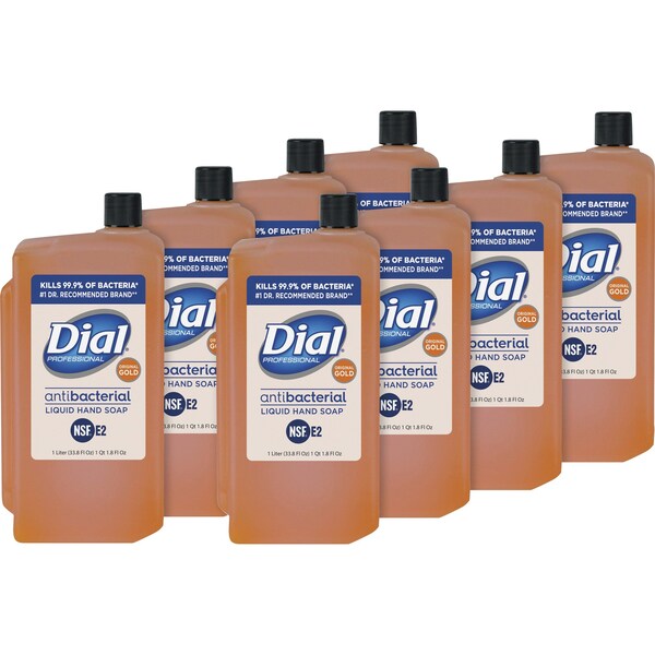 Dial 33.8 fl oz (1000 mL) Gold Antibacterial Liquid Hand Soap Refill 8 PK - DIA84019CT