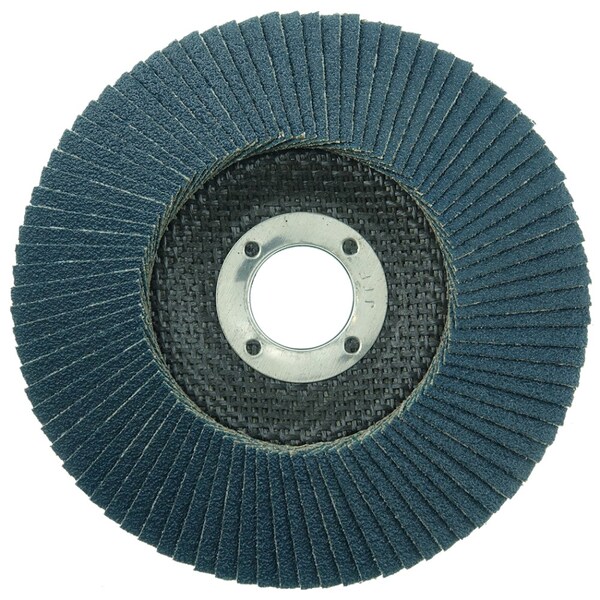 Disco de solapa abrasivo de 5" Weiler, Cónico (TY29), Respaldo fenólico, 80Z, 7/8" - 31358
