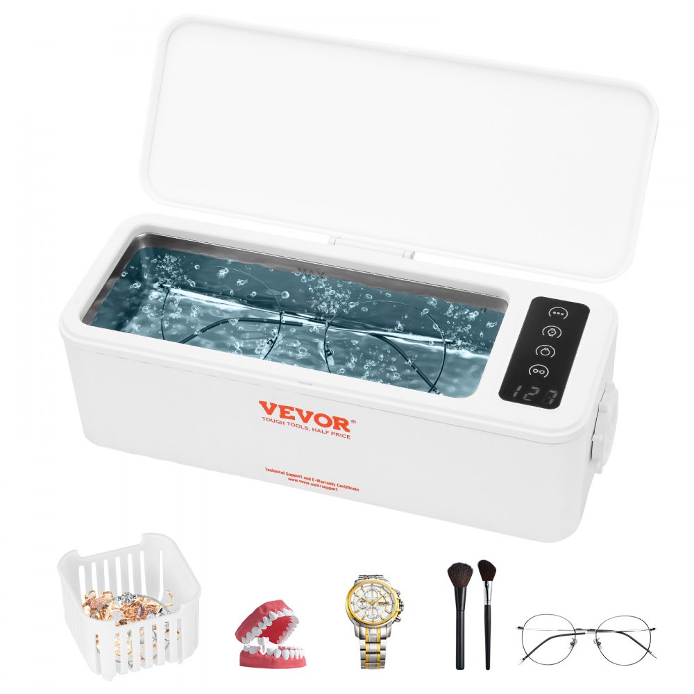 VEVOR Jewelry Cleaner Ultrasonic Machine, Ultrasonic Cleaner Machine 16oz (470ml) with 4 Timer Modes, Portable ultrasonic jewelry cleaner with Cleaning Basket for Eyeglasses, Watches, Dentures, Rings - JYCSBQXJ35W4BF11TV1
