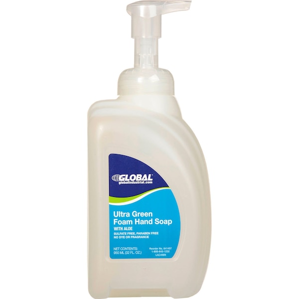 Global Industrial Ultra Green Foam Hand Soap Pump Bottle, Fragrance Free, 32 oz. Bottle, 8PK - 641457