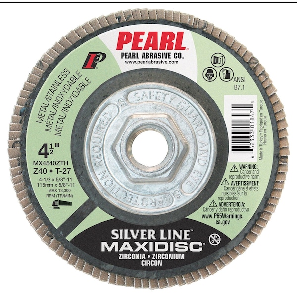 Disco de láminas Maxidisc con grano Z40 T-27 de Pearl Silver Line de 4-1/2 x 5/8-11 - MX454ZTH