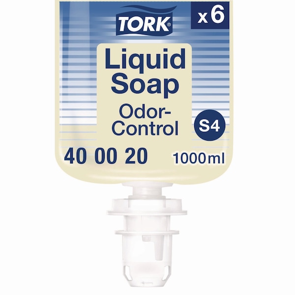 Tork Odor-Control Hand Soap Liquid S4 Refill, Perfume-Free, 1 L, 6PK - 400020