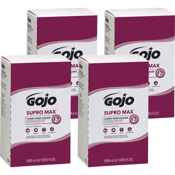 Gojo Hand Cleaner, Supro Max Series, Liquid, 2,000 mL, Includes Grit, Cherry, 4 PK - 7282-04