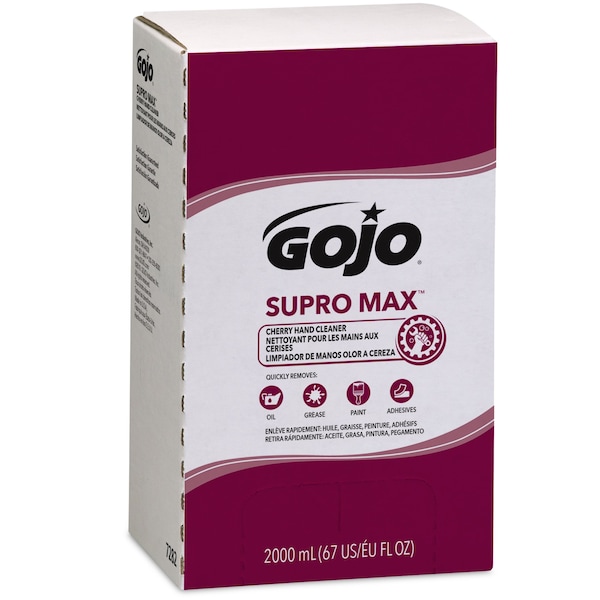 Gojo Hand Cleaner, Supro Max Series, Liquid, 2,000 mL, Includes Grit, Cherry, 4 PK - 7282-04
