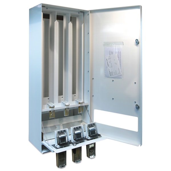 Vend-Rite Coin-Operated Soap Vender, 3-Column, 16.25" x 37.75" x 9.5", Wht/Blue - VEN 394-100