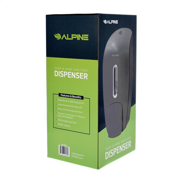 Alpine Industries Plastic Manual Vertical  Commercial Soap and Hand Sanitizer Dispenser, Gray - ALP425-GRY-MK