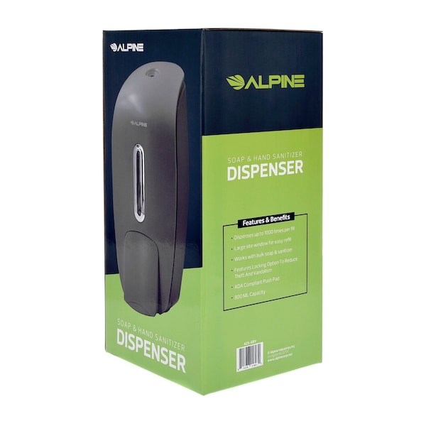 Alpine Industries Plastic Manual Vertical  Commercial Soap and Hand Sanitizer Dispenser, Gray - ALP425-GRY-MK