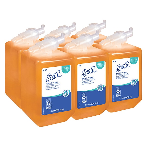 Kimberly-Clark Professional Luxury Foaming Hair and Body Wash, Citrus Scent Shampoo, Yellow/Clear, 1.0 L Bottles, 6 Bottles/Case - 91557