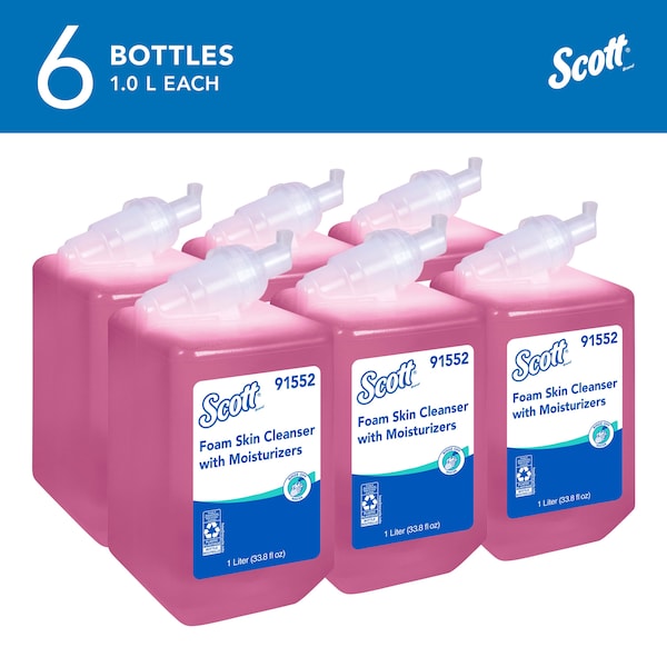 Kimberly-Clark Professional Foam Hand Soap, 1.0 L Hand Soap Refills for compatible Scott Essential Manual Dispensers (6 Bottles) - 91552