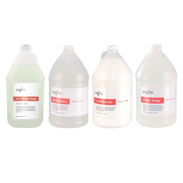 Zogics Bath and Body Care Gallon Sampler Case, Citrus and Aloe, 4PK - ZOGICSBUNDLE-BW-S-C-HS