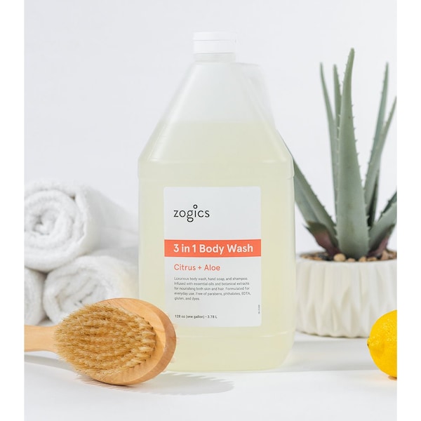 Zogics Bath and Body Care Gallon Sampler Case, Citrus and Aloe, 4PK - ZOGICSBUNDLE-BW-S-C-HS